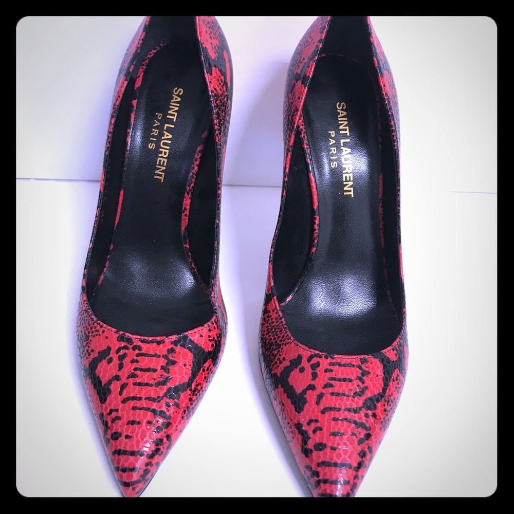 Saint Laurent red and blk snake heels size 37